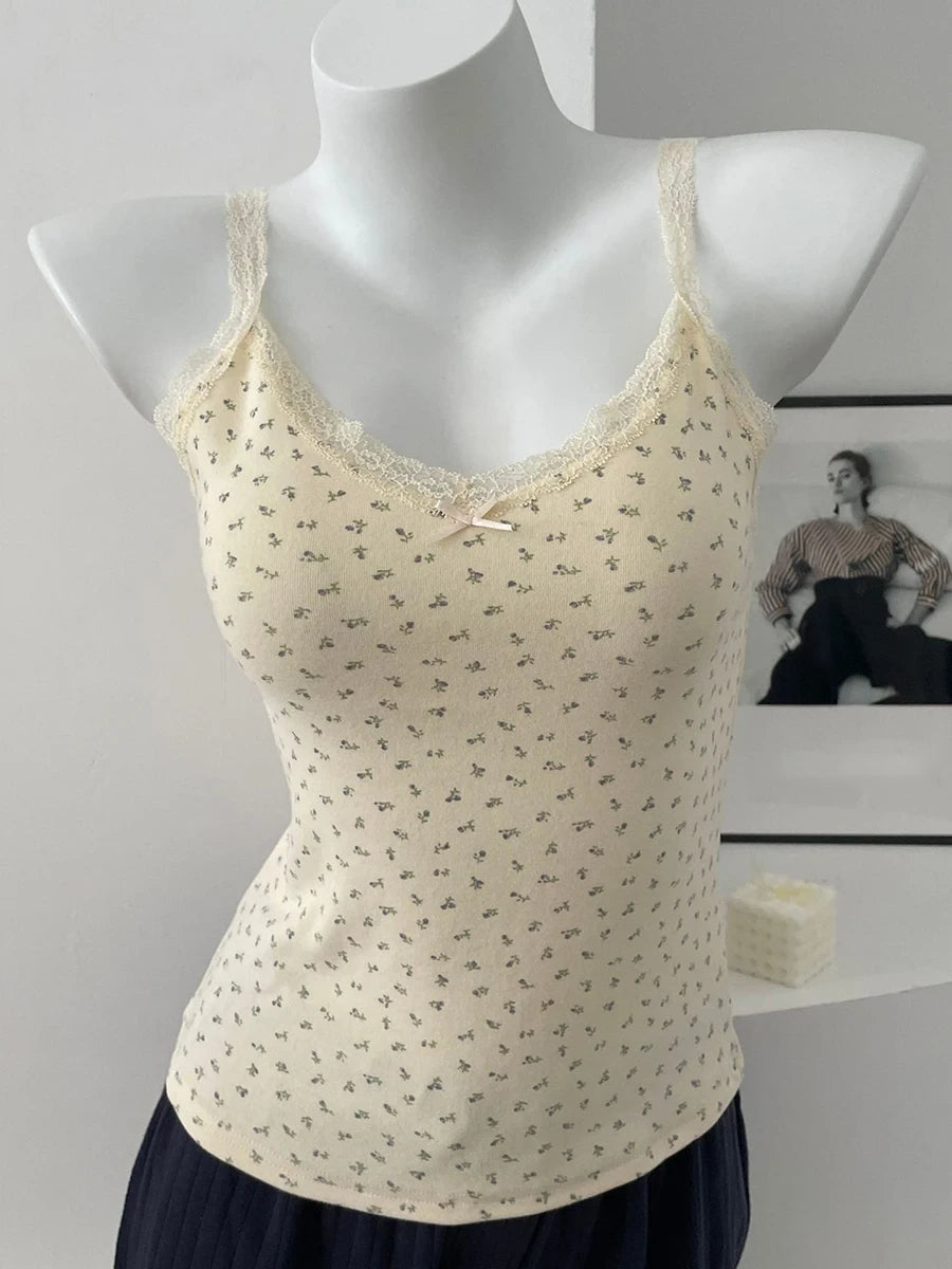 Floral Lace Bow Crop Tank