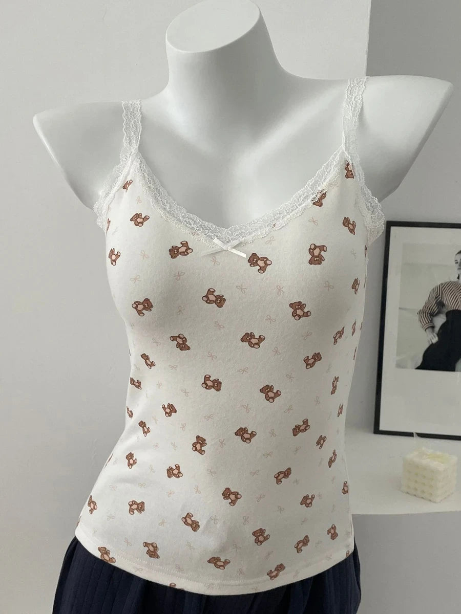 Floral Lace Bow Crop Tank