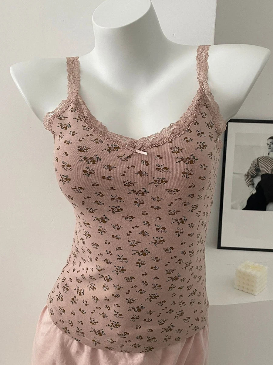 Floral Lace Bow Crop Tank