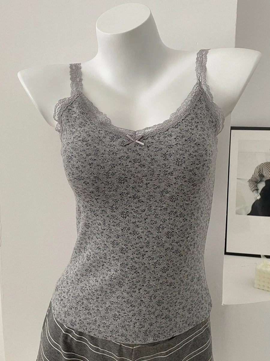 Floral Lace Bow Crop Tank