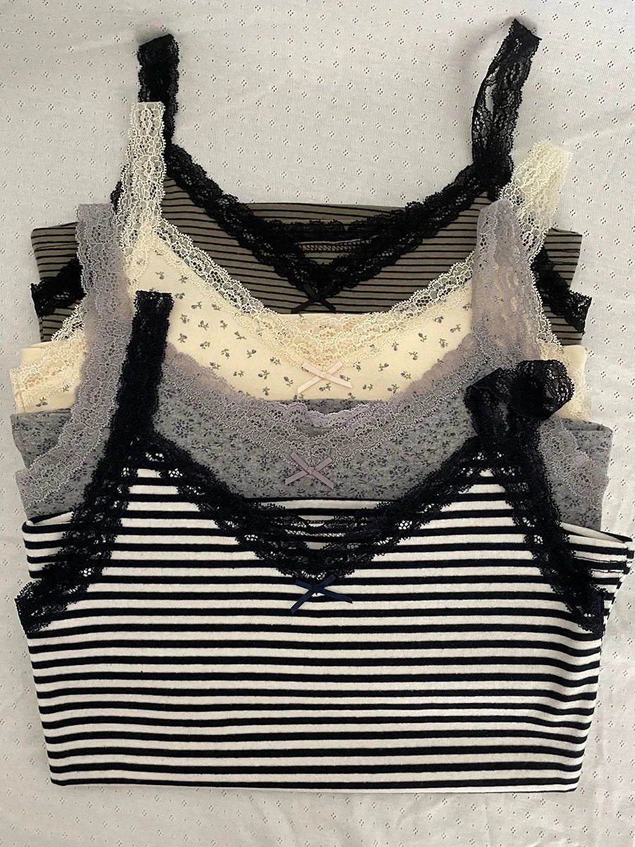 Floral Lace Bow Crop Tank