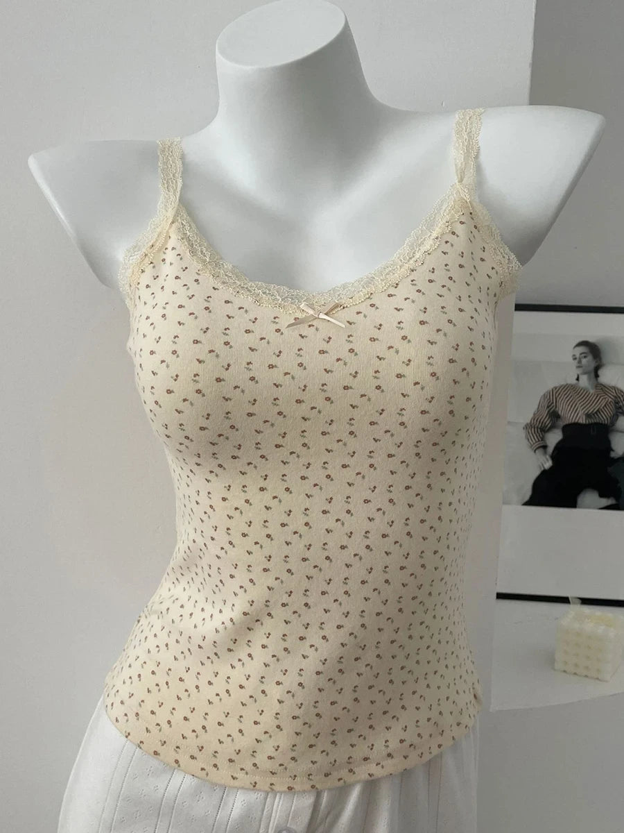 Floral Lace Bow Crop Tank