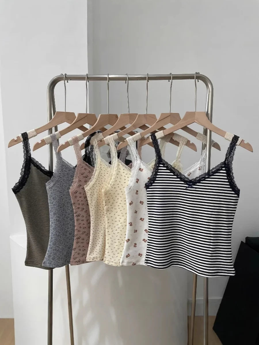 Floral Lace Bow Crop Tank