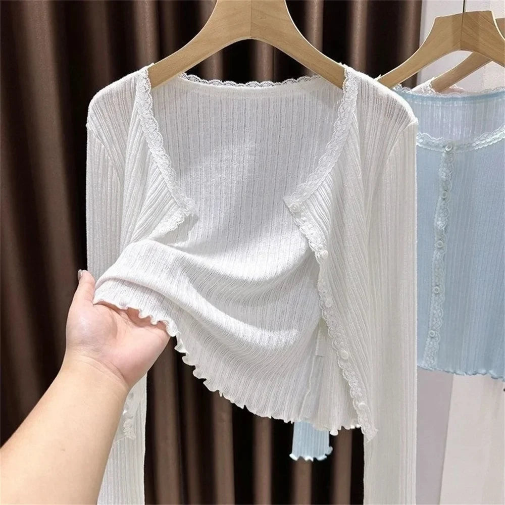 Lace Trim Knitted Cardigan