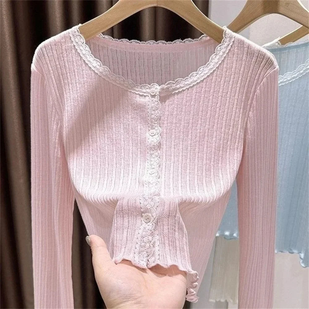Lace Trim Knitted Cardigan