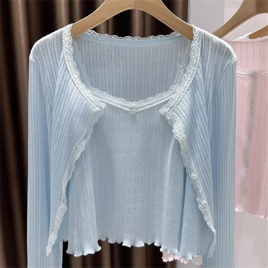 Lace Trim Knitted Cardigan